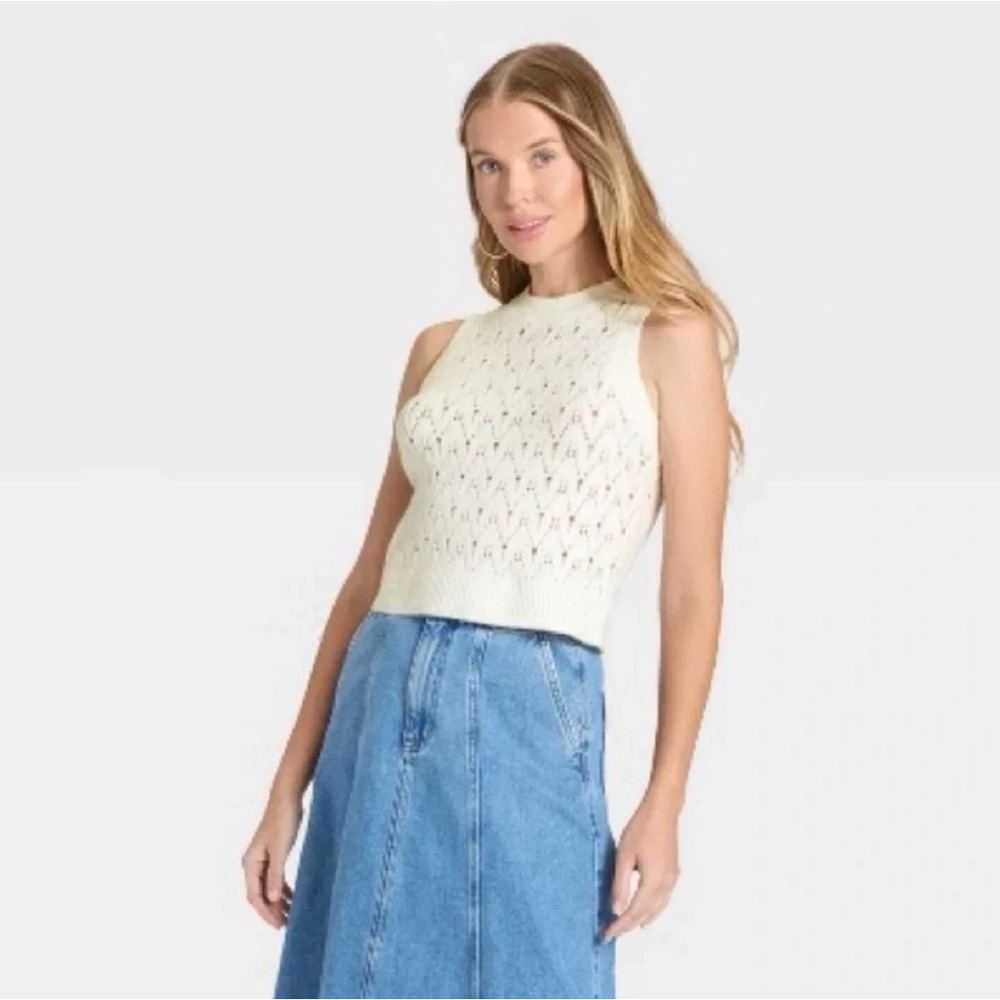 NWT Universal Threads Cream Knit Sweater Vest Preppy Women's Size XL Minimalist